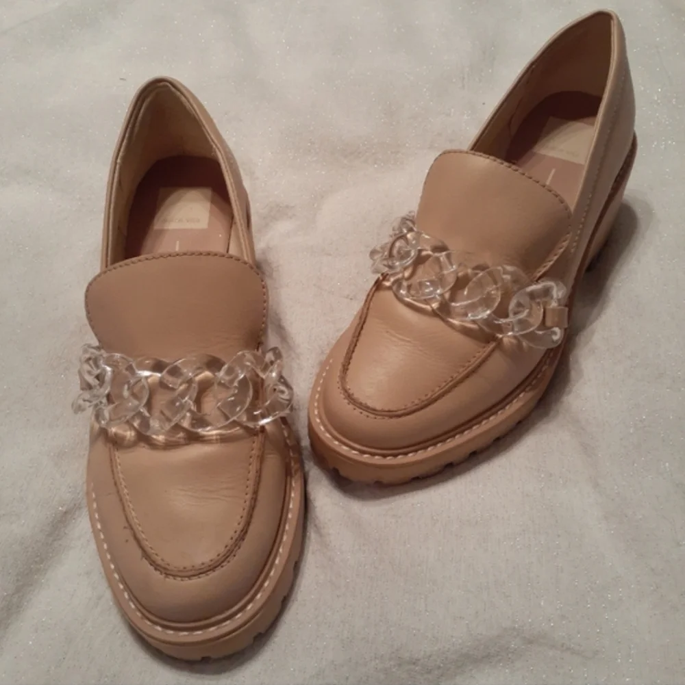 Dolce Vita Haris Light Blush Translucent Chain Platform Wedge Loafer Shoe Sz 9